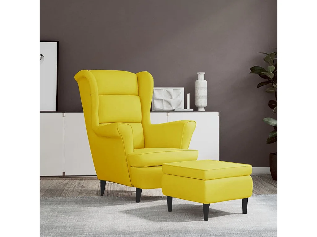 Fauteuil met voetenbank fluweel mosterdgeel