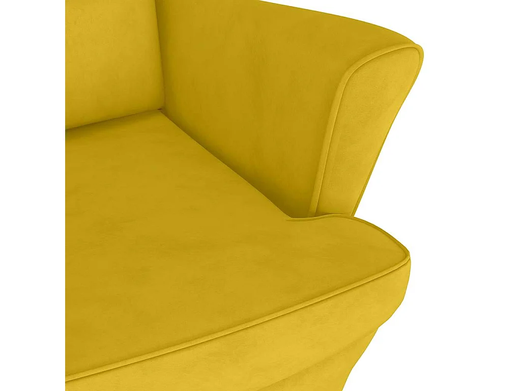 Fauteuil à oreilles avec tabouret jaune moutarde velours
