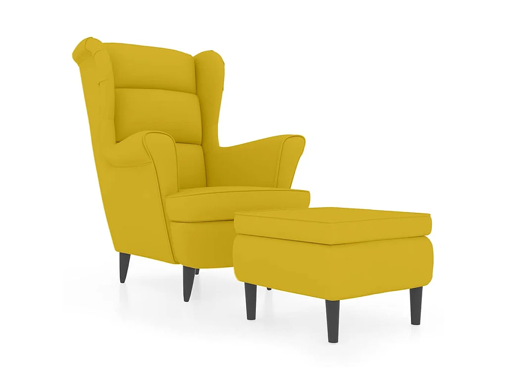Poltrona Schienale ad Ala con Poggiapiedi Giallo Senape Velluto