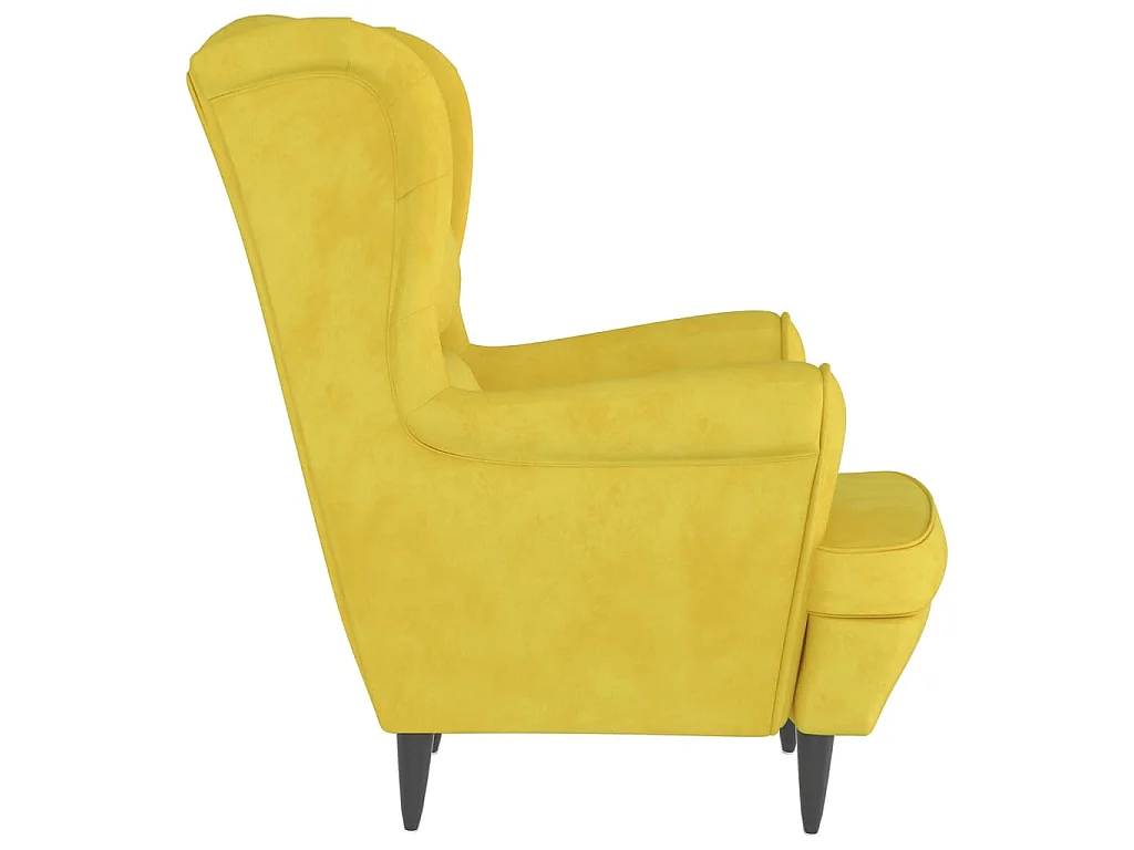 Poltrona Schienale ad Ala con Poggiapiedi Giallo Senape Velluto