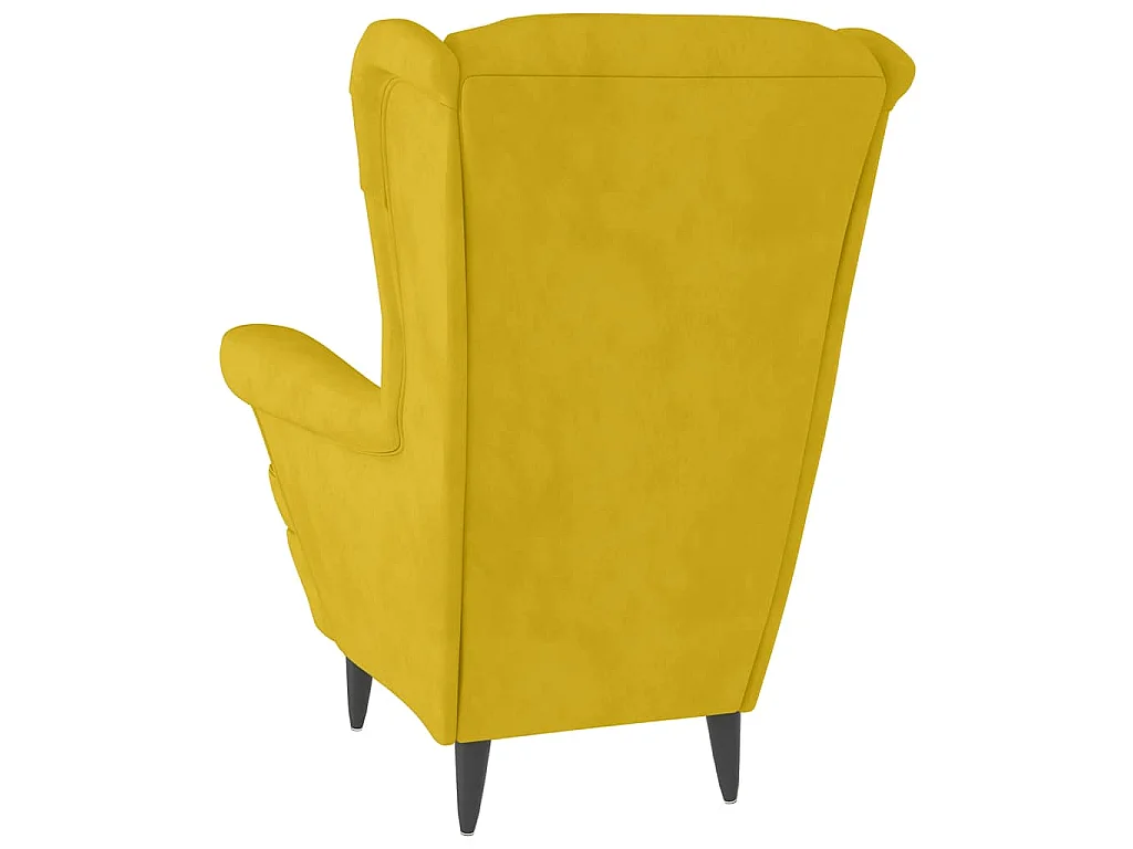 Poltrona Schienale ad Ala con Poggiapiedi Giallo Senape Velluto