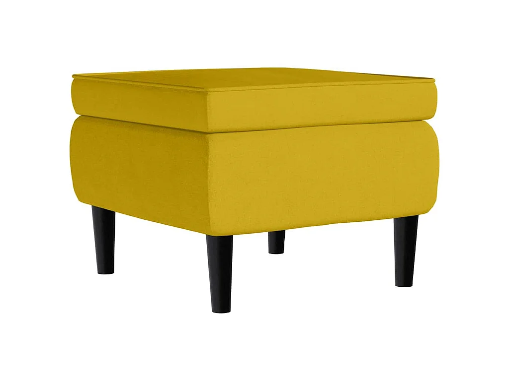 Fauteuil à oreilles avec tabouret jaune moutarde velours