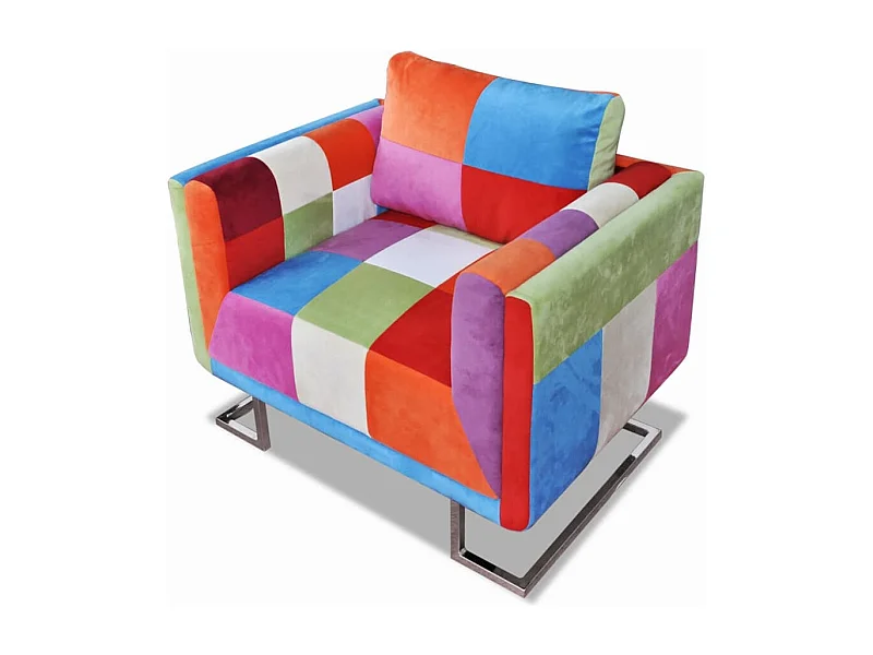 Fauteuil cube avec design de patchwork Chrome Tissu
