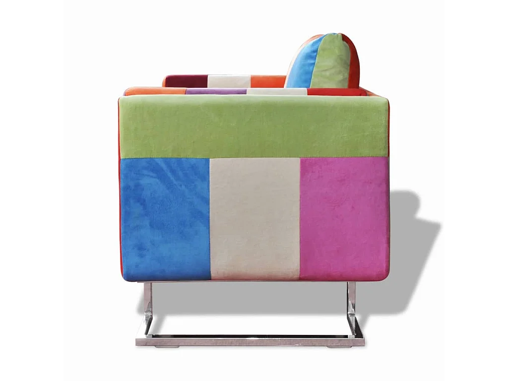 Fauteuil met patchwork ontwerp en verchroomde poten kubus stof