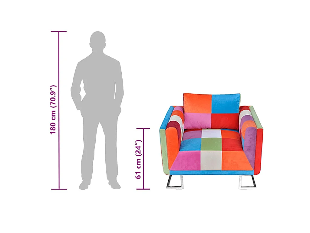 Fauteuil met patchwork ontwerp en verchroomde poten kubus stof