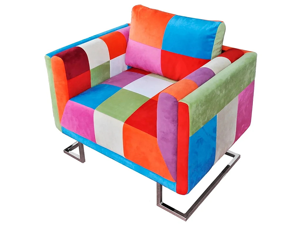 Fauteuil cube avec design de patchwork Chrome Tissu
