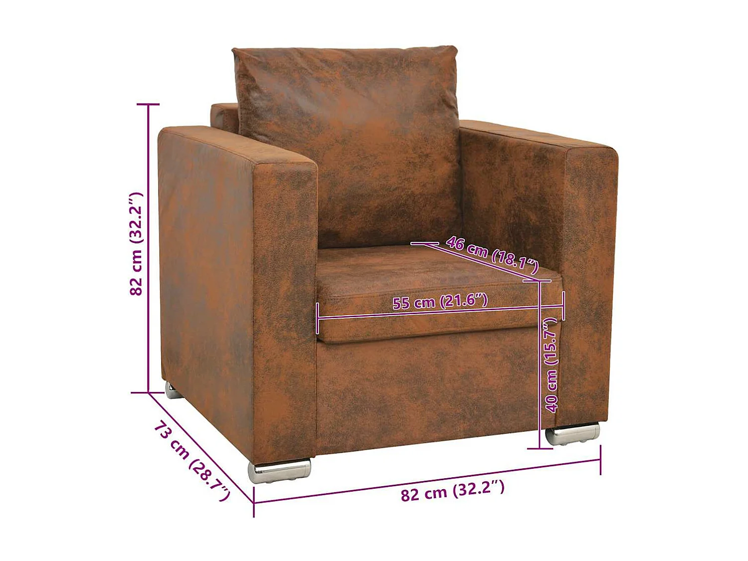 Fauteuil marron 82 x 73 x 82 cm en similicuir suédé