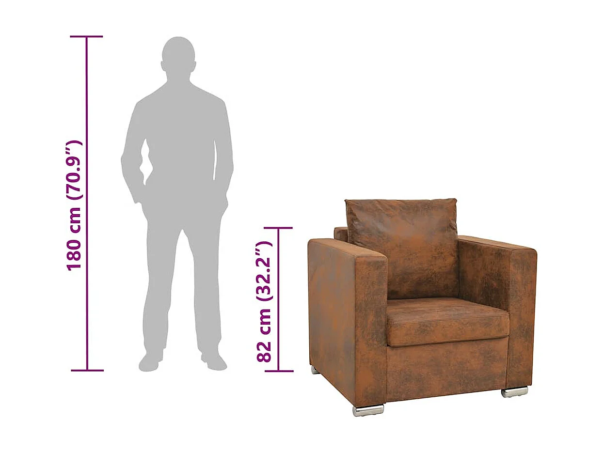 Fauteuil marron 82 x 73 x 82 cm en similicuir suédé