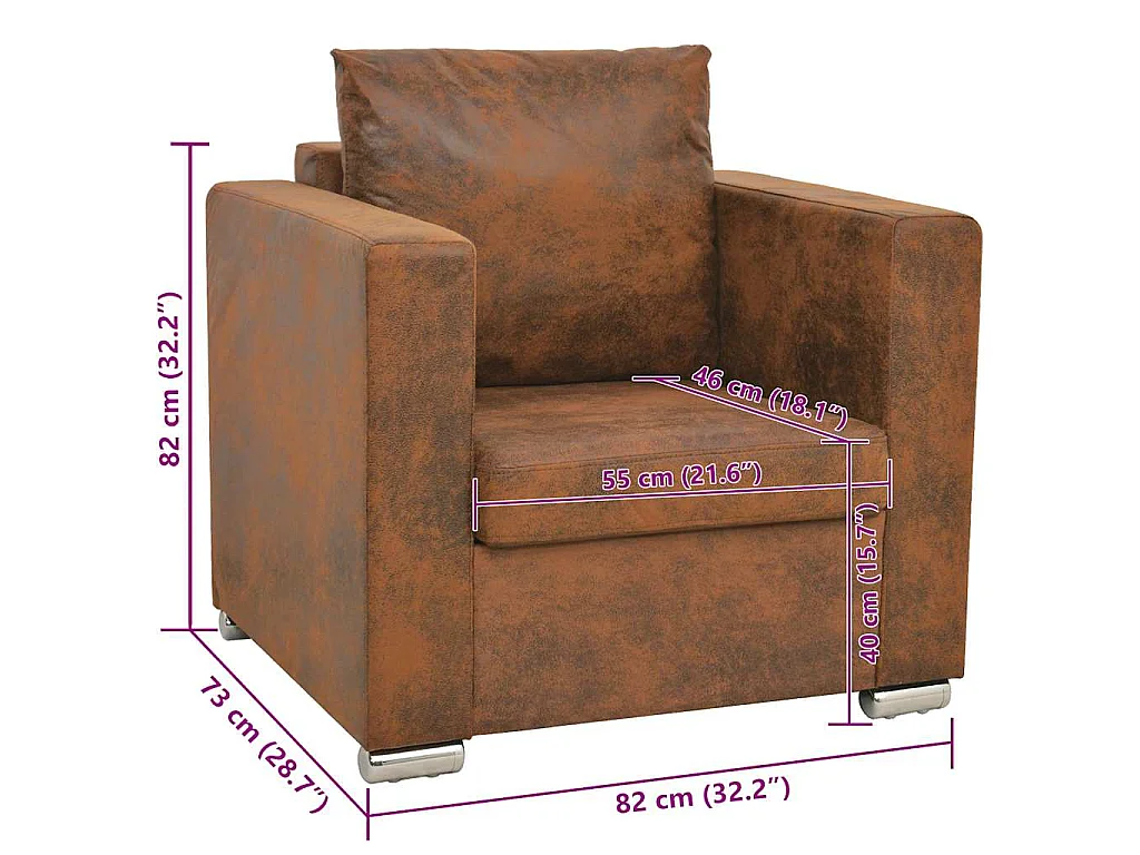 Poltrona Marrone 82x73x82 cm Similpelle Scamosciata