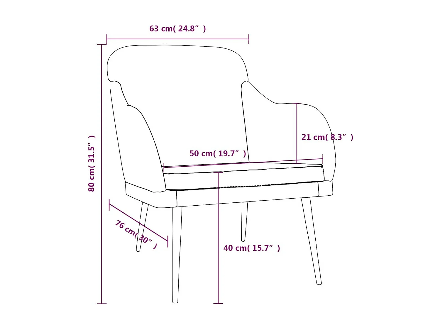 Fauteuil Rouge bordeaux 63x76x80 cm Velours