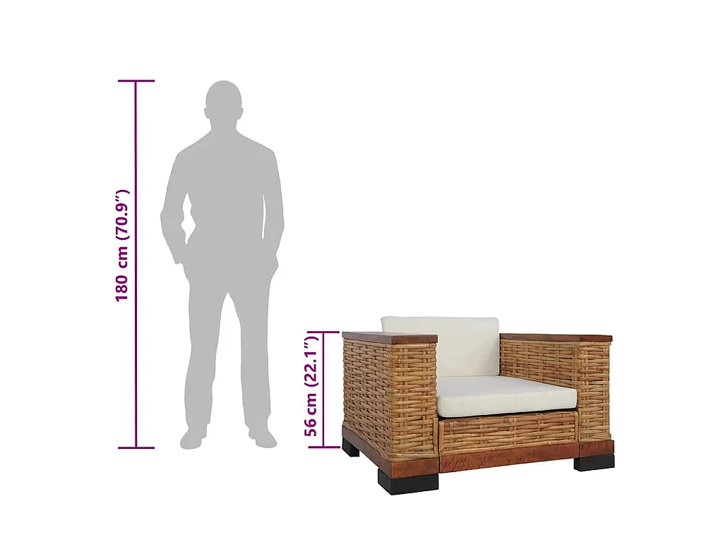 Fauteuil avec coussins Marron Rotin naturel
