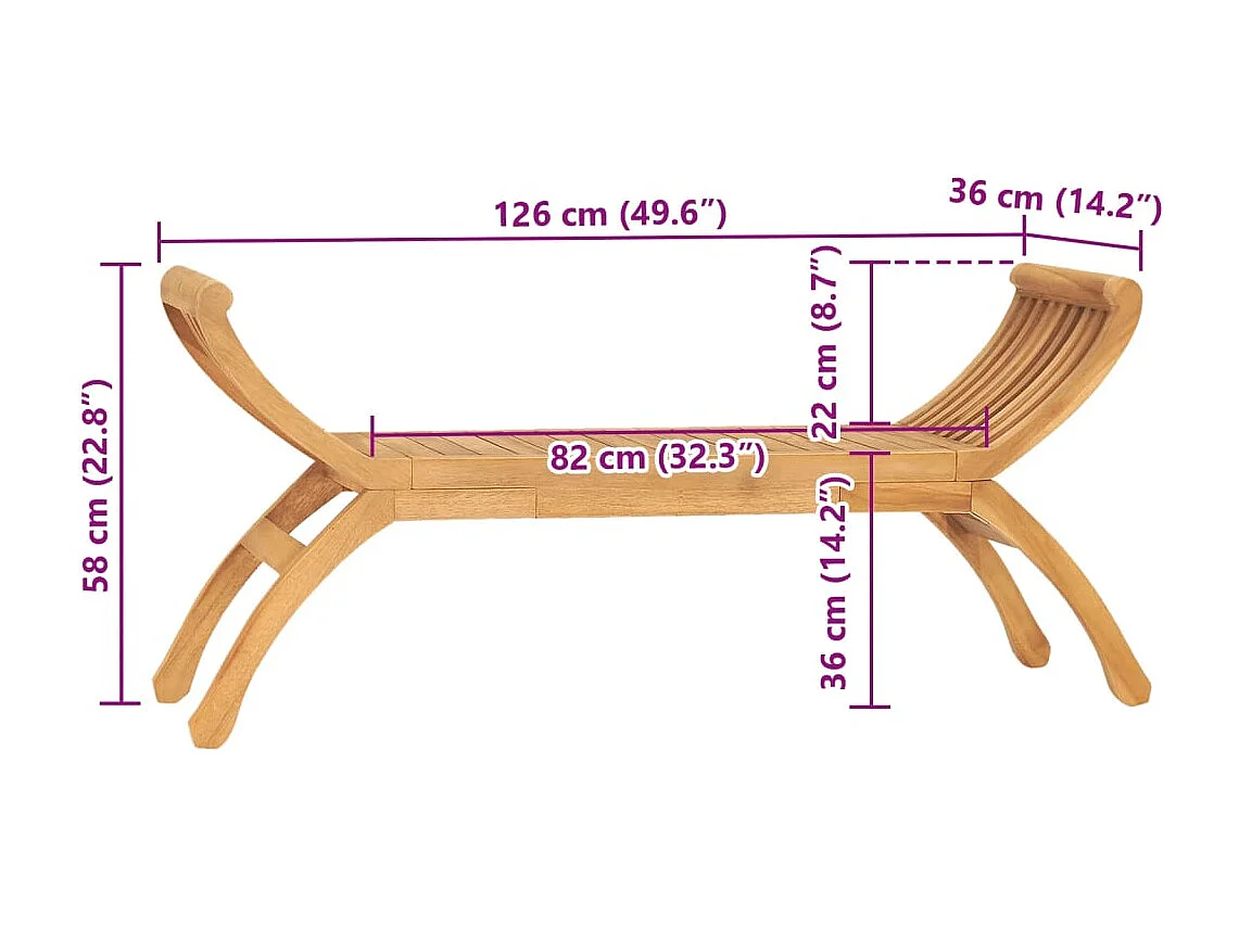 Gartenbank 126 cm Massivholz Teak