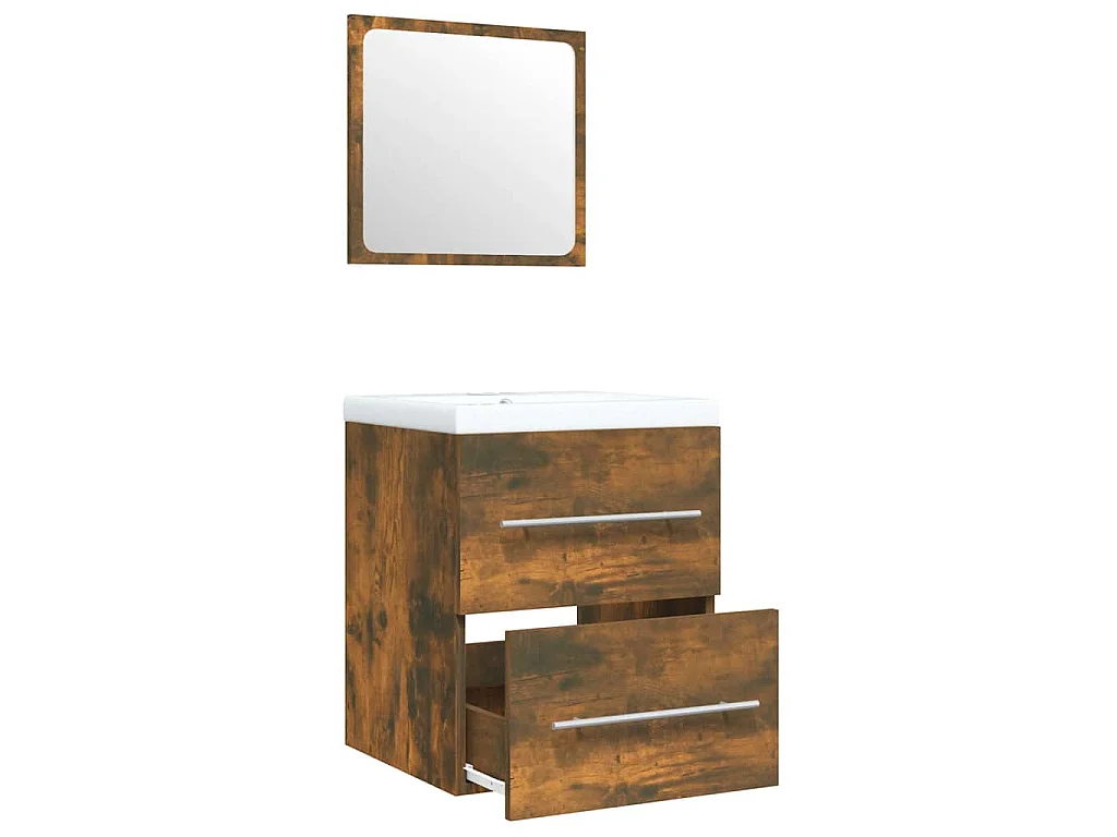 Waschbeckenschrank mit Einbaubecken Räuchereiche Holzwerkstoff