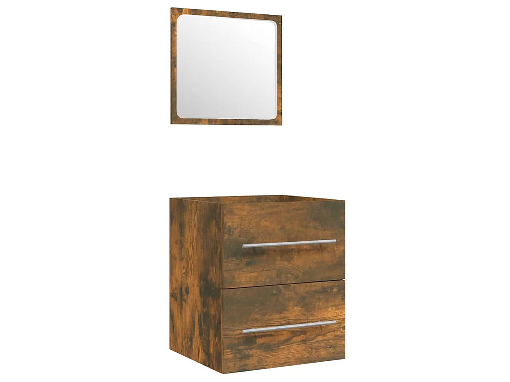 Waschbeckenschrank mit Einbaubecken Räuchereiche Holzwerkstoff