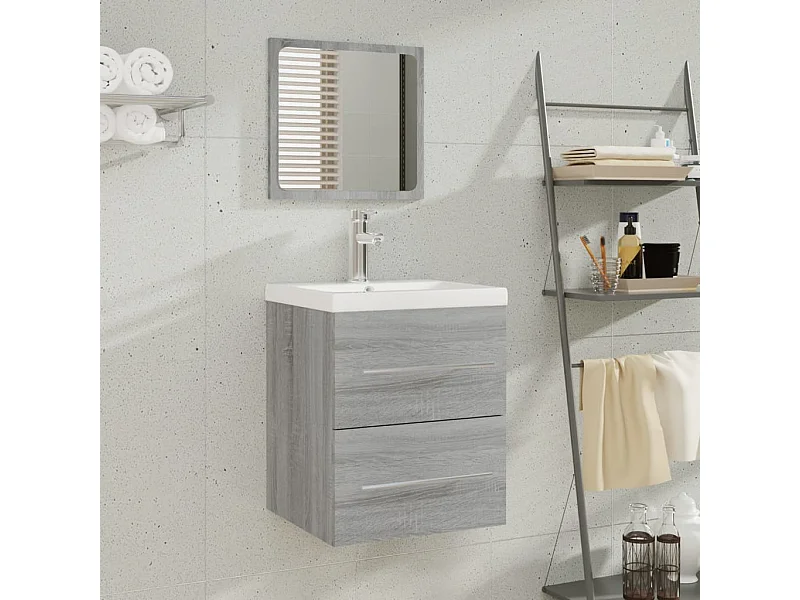 Mueble de baño con lavabo madera contrachapada gris Sonoma