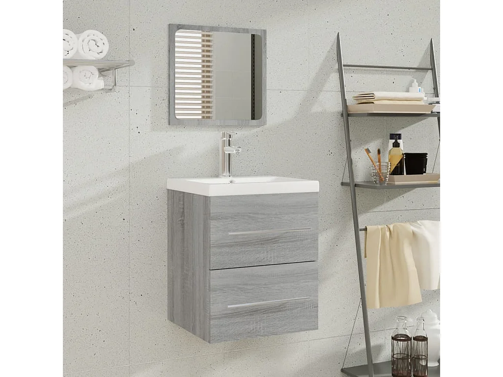 Mobile Bagno e Lavabo Integrato Grigio Sonoma Legno Multistrato