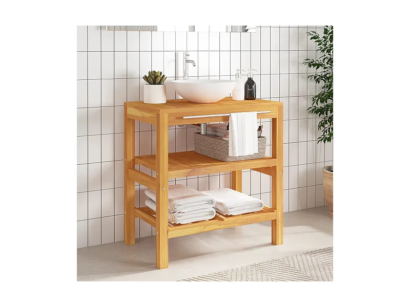 Mueble de lavabo con 2 estantes madera maciza 74x45x75 cm