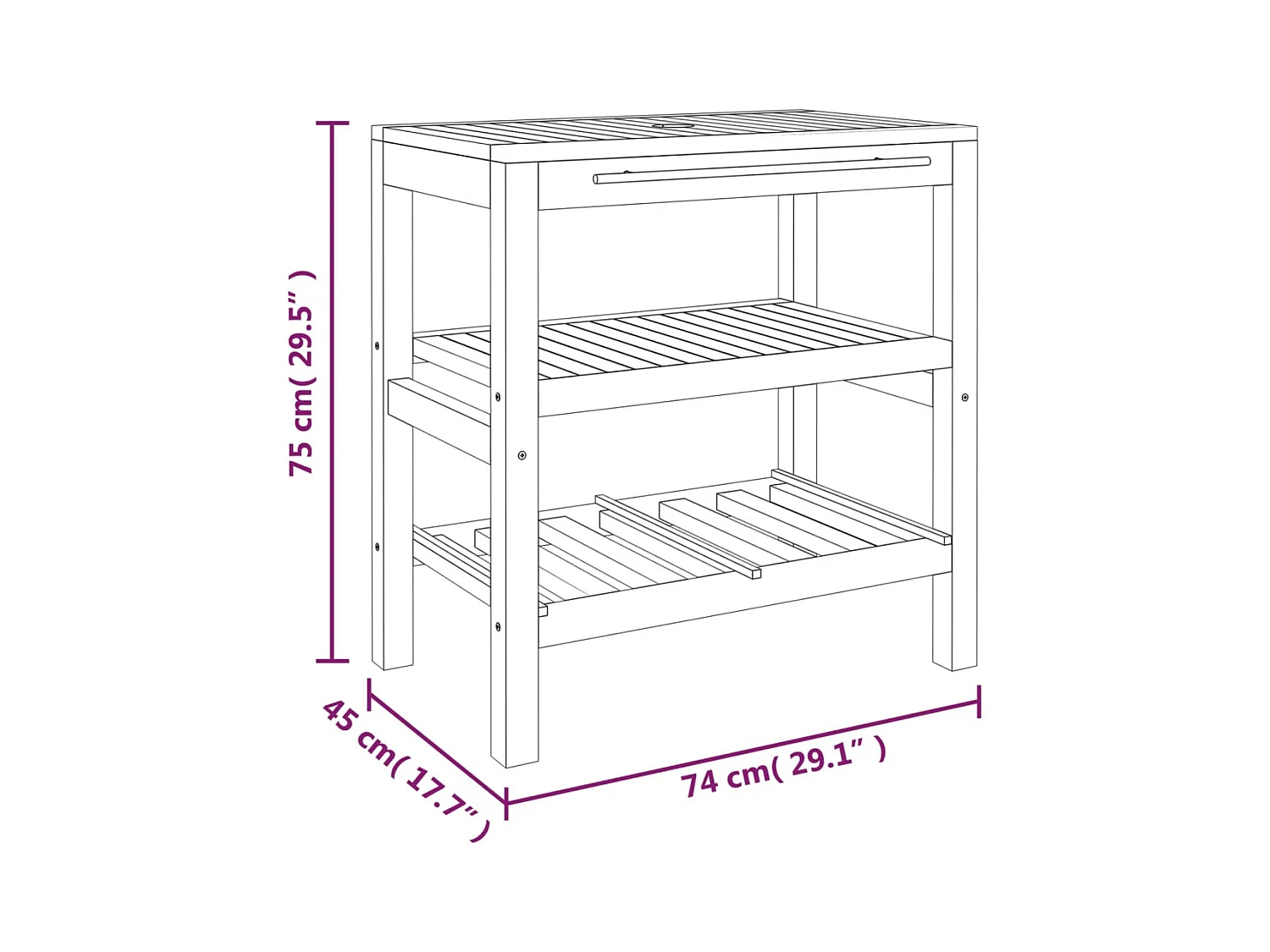 Armoire de salle de bain avec 2 étagères 74x45x75cm bois massif