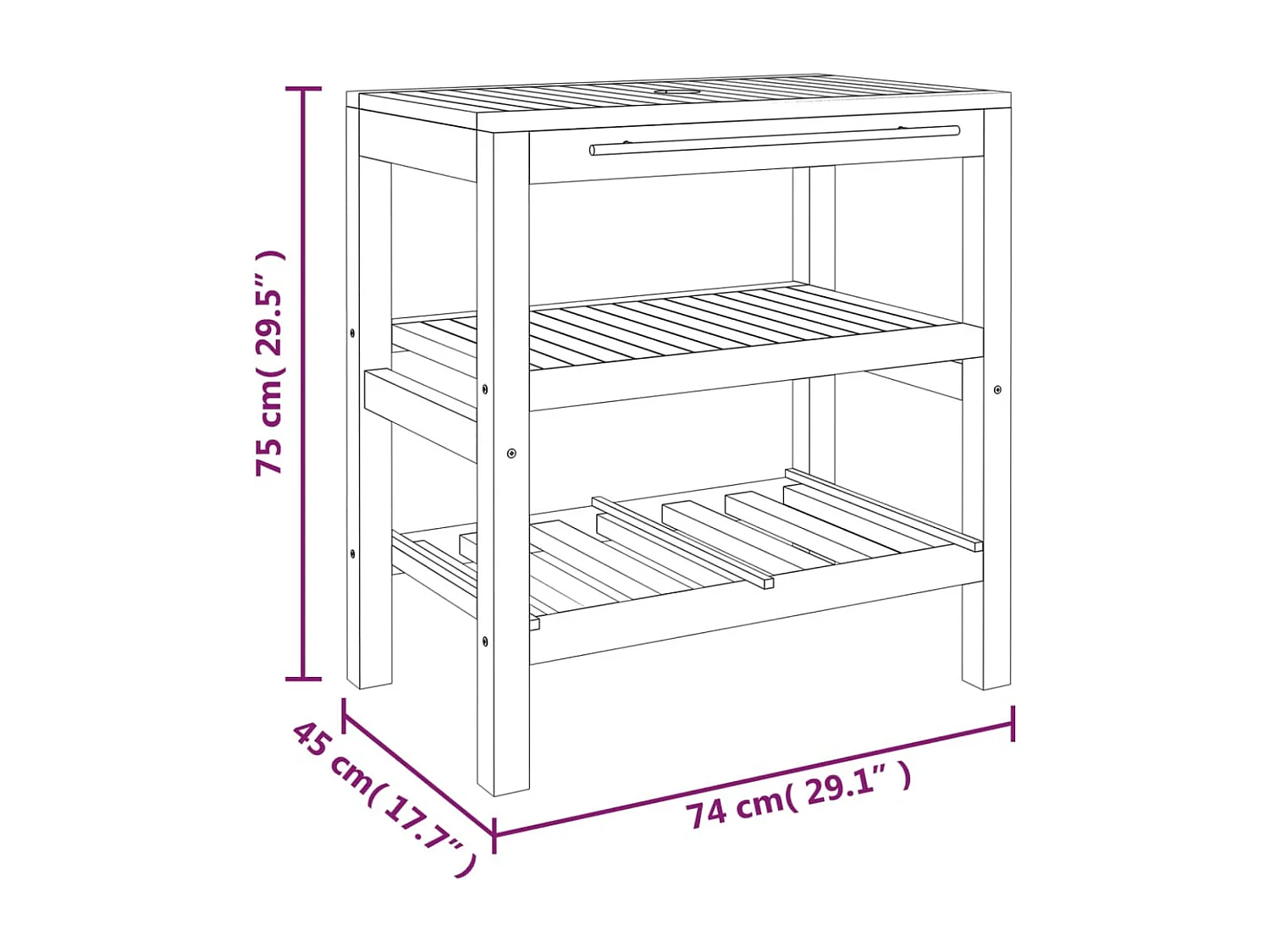 Waschtisch mit 2 Ablagen 74x45x75 cm Massivholz