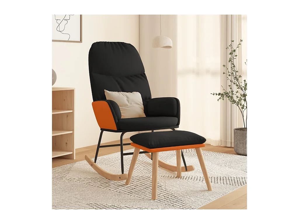 Chaise à bascule avec repose-pied Noir Tissu