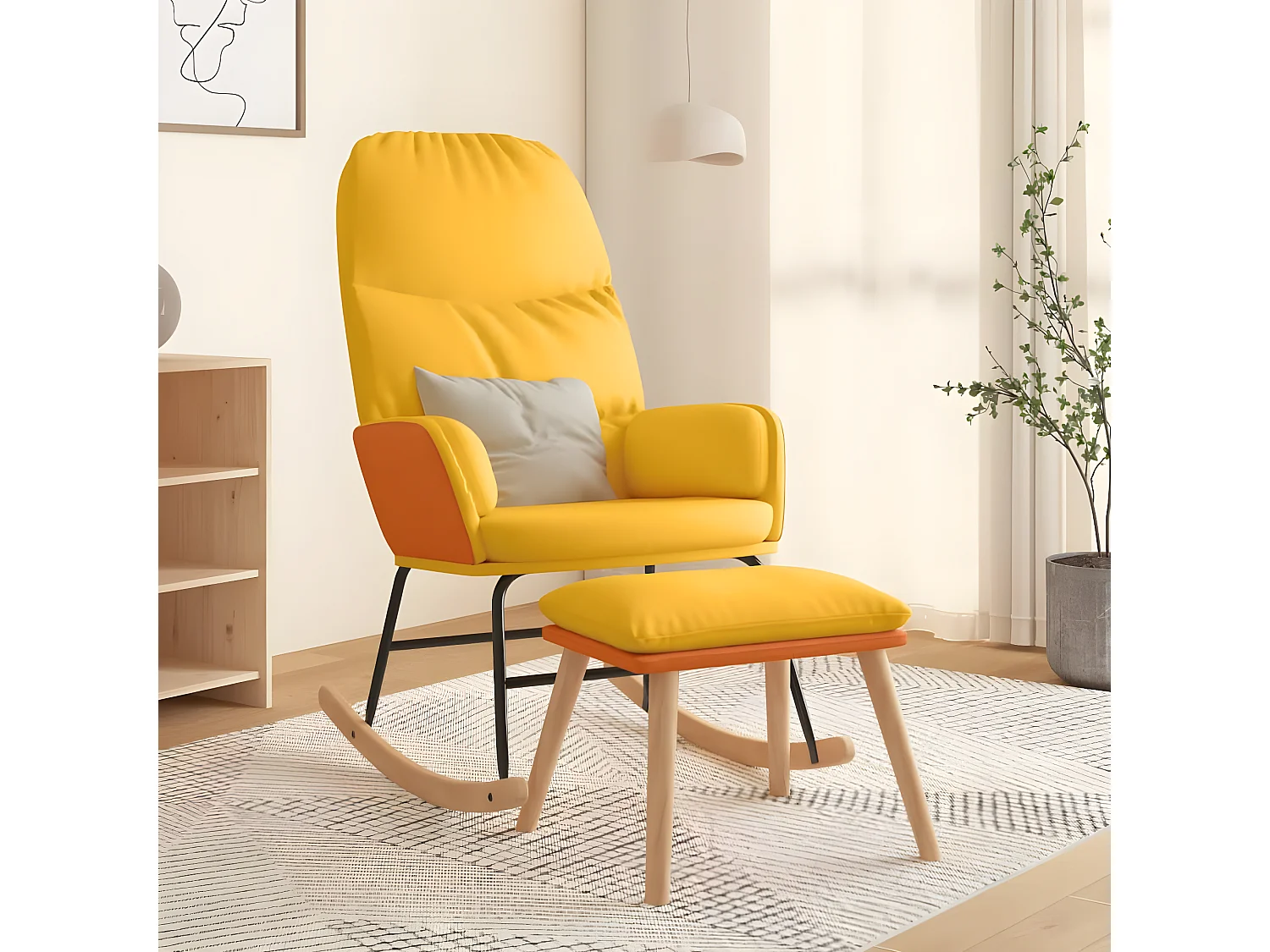 Chaise à bascule avec repose-pied Jaune moutarde Tissu