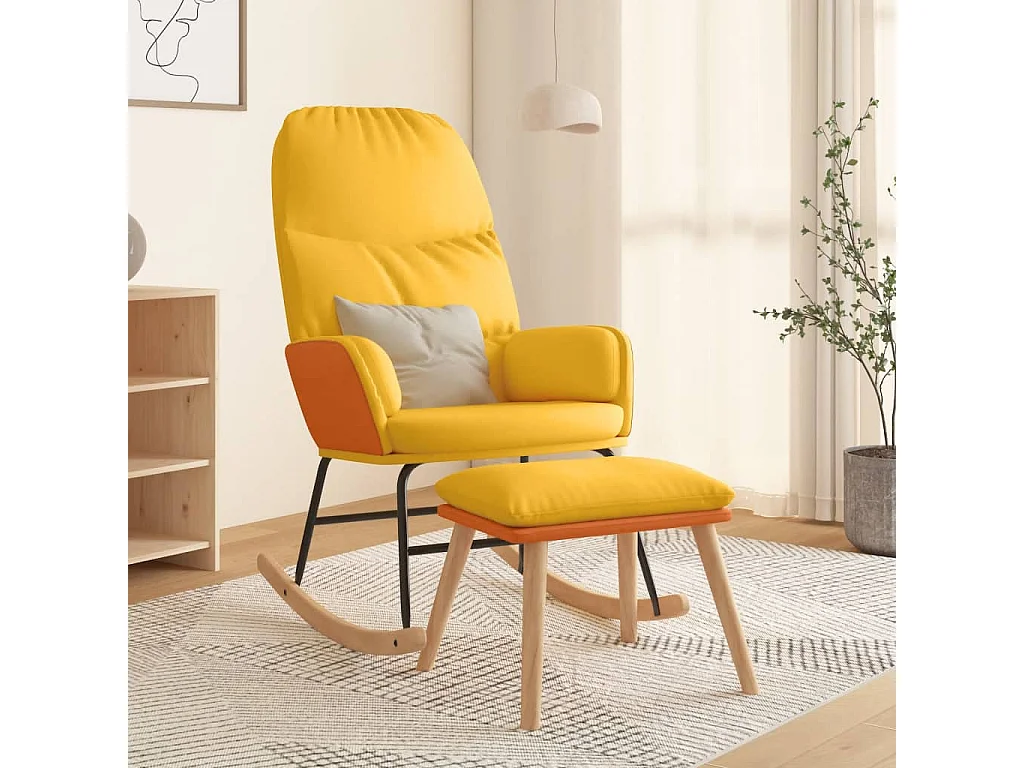 Chaise à bascule avec repose-pied Jaune moutarde Tissu