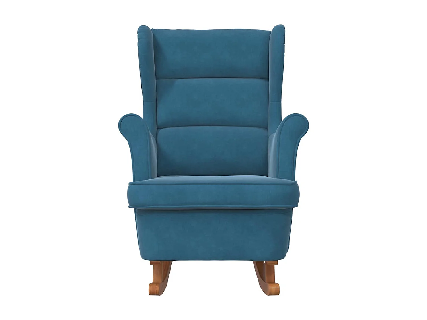 Fauteuil à bascule à oreilles en velours bleu bois massif