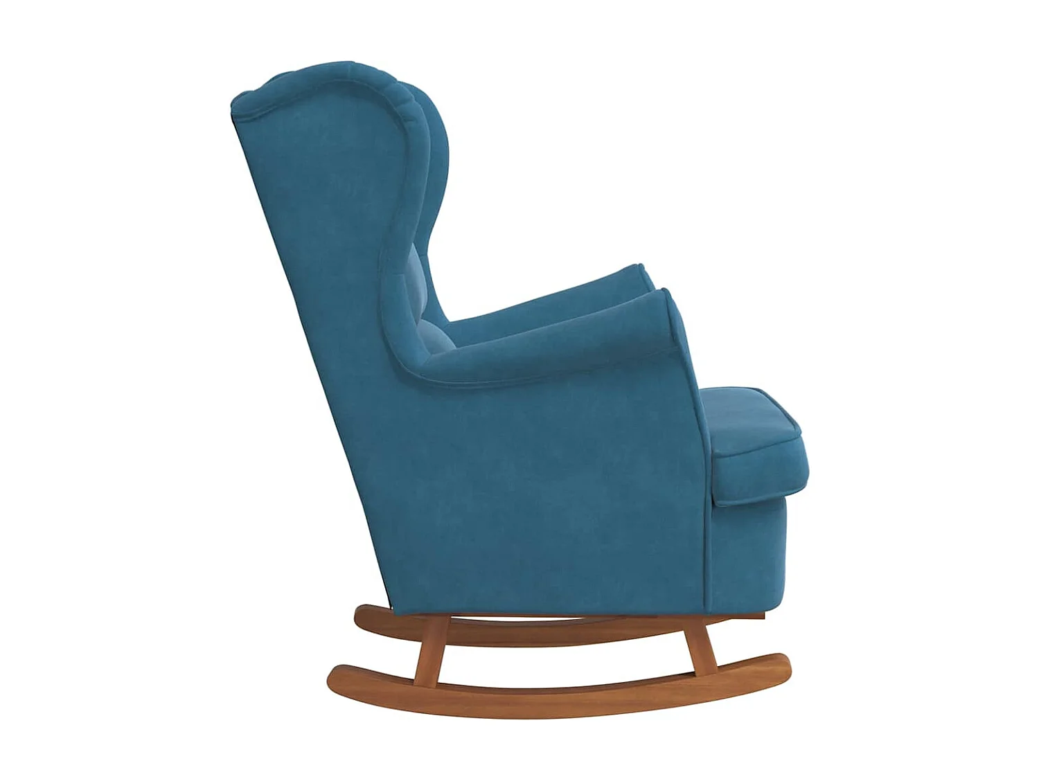 Fauteuil à bascule à oreilles en velours bleu bois massif