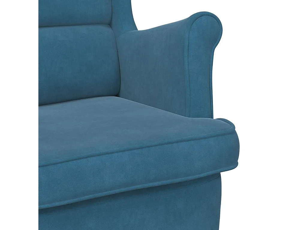 Fauteuil à bascule à oreilles en velours bleu bois massif