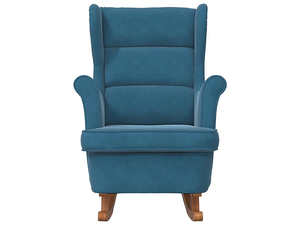 Schaukelstuhl Ohrensessel Blau Samt und Massivholz
