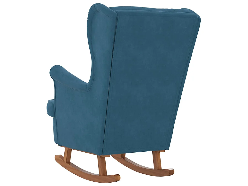 Schaukelstuhl Ohrensessel Blau Samt und Massivholz