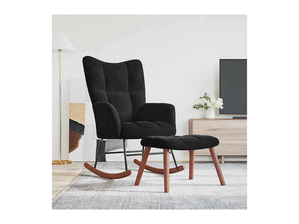 Chaise à bascule avec repose-pied Noir Velours