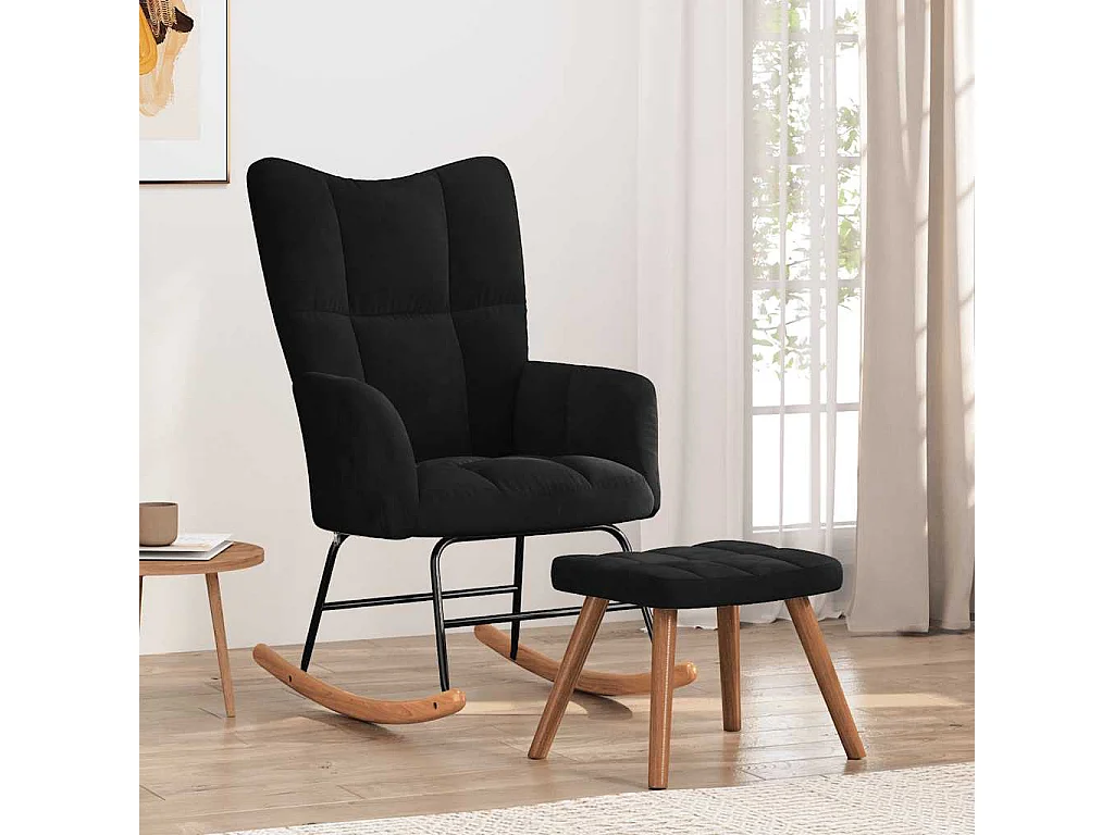 Chaise à bascule avec repose-pied Noir Velours