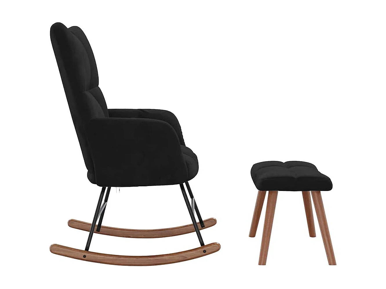 Chaise à bascule avec repose-pied Noir Velours