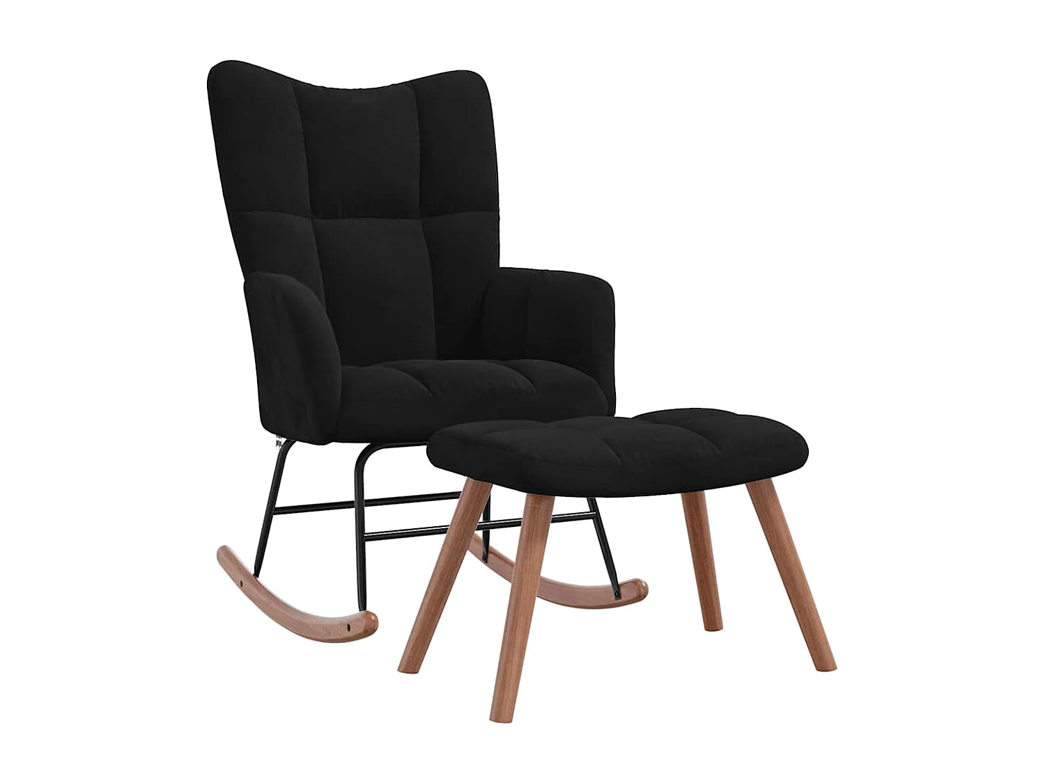 Chaise à bascule avec repose-pied Noir Velours