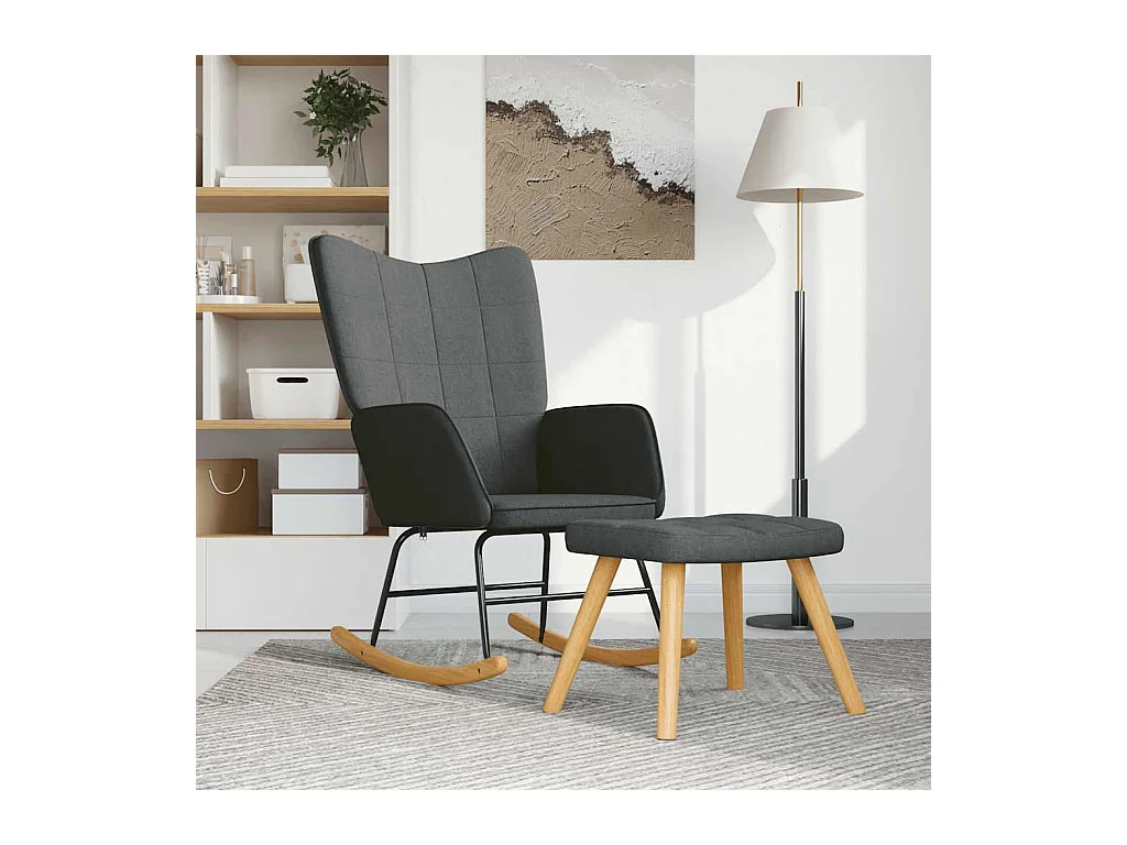Chaise à bascule avec tabouret Gris foncé Tissu
