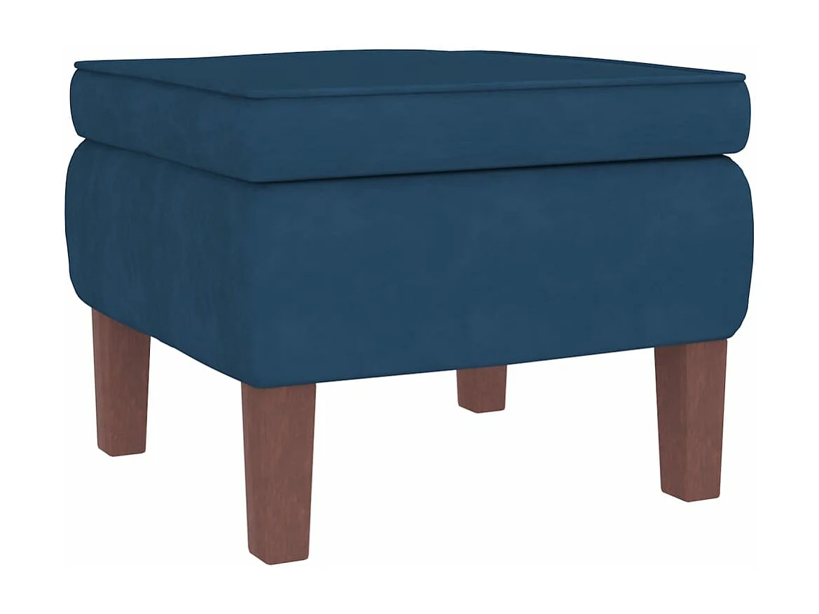 Schommelstoel met houten poten en voetenbank fluweel blauw