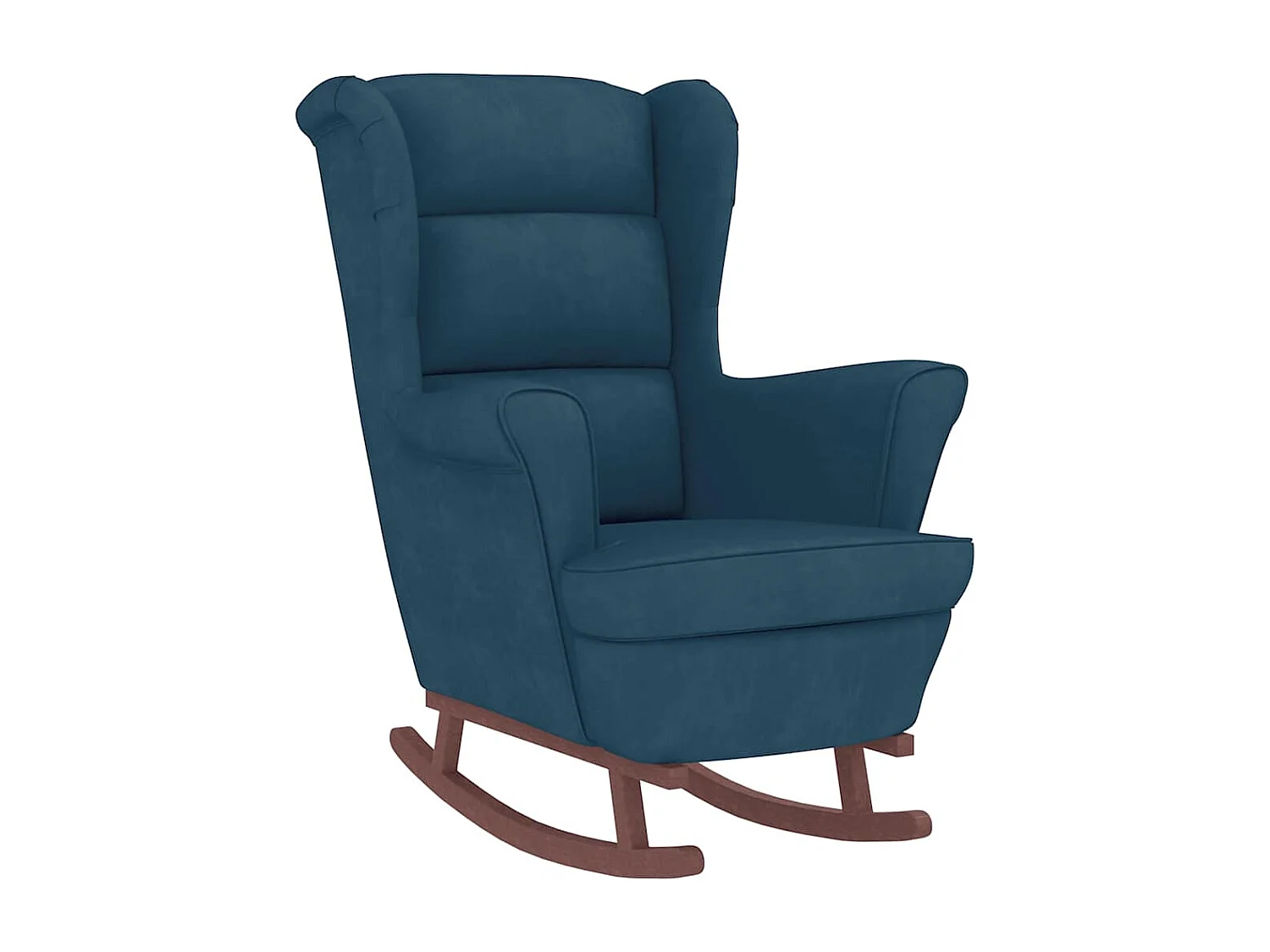 Fauteuil à bascule à oreilles en velours bleu bois massif