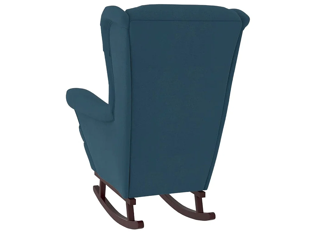 Fauteuil à bascule à oreilles en velours bleu bois massif