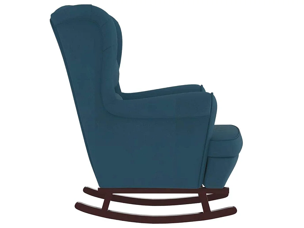 Fauteuil à bascule à oreilles en velours bleu bois massif