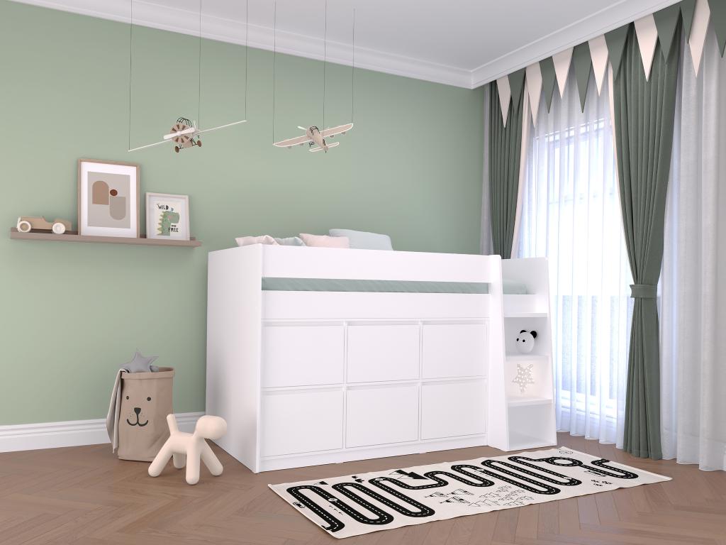Hochbett mit 6 Schubladen - 90 x 190 cm - Weiß - CAMALETI günstig online kaufen