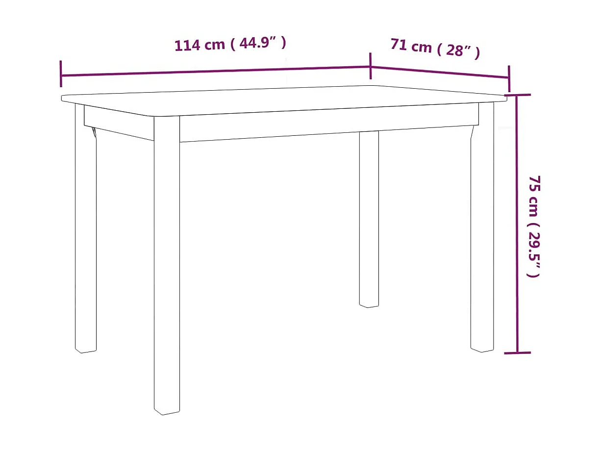 Table de salle à manger Noir 114x71x75 cm Bois d'hévéa massif