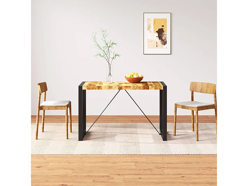 Mesa de jantar madeira de mangueira maciça áspera 120 cm
