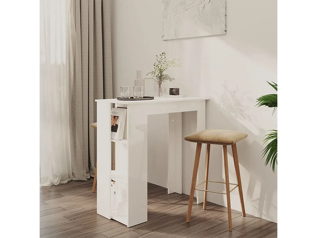 Mesa bar con estante contrachapada blanco brillo 102x50x103,5cm