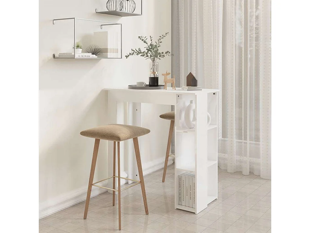 Mesa bar con estante contrachapada blanco brillo 102x50x103,5cm