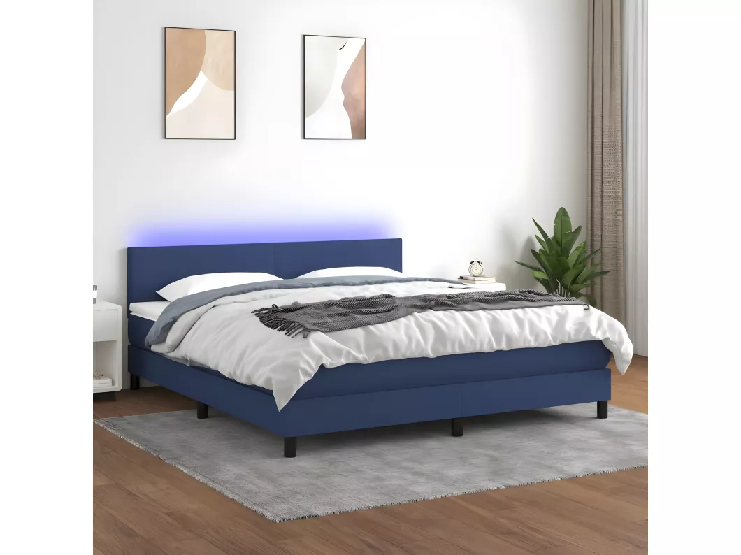 Kauf Unique Boxspringbett mit Matratze & LED Blau 180x200 cm Stoff