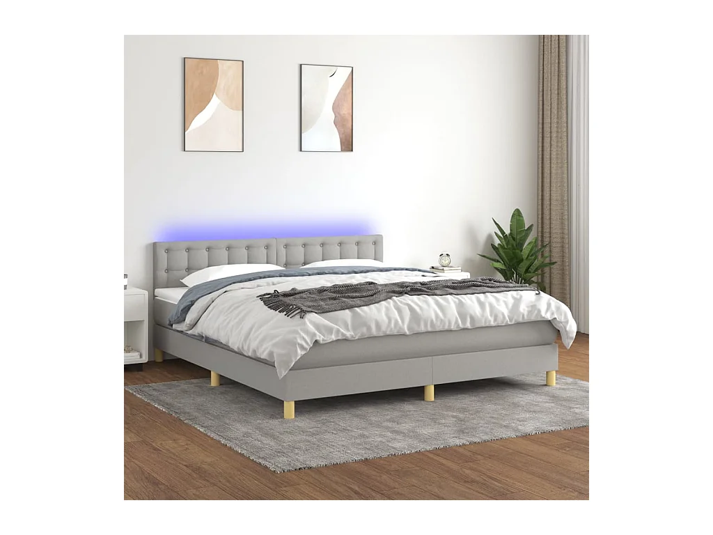 Boxspringbett mit Matratze & LED Hellgrau 160x200 cm Stoff