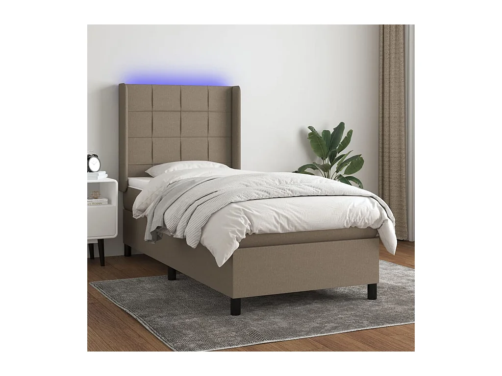Sommier à lattes de lit matelas et LED Taupe 90x190 cm Tissu
