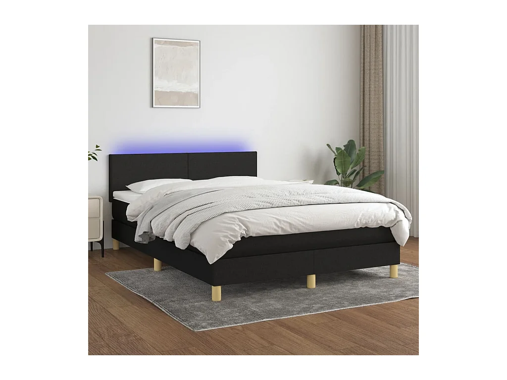 Sommier à lattes de lit avec matelas LED Noir 140x200 cm Tissu