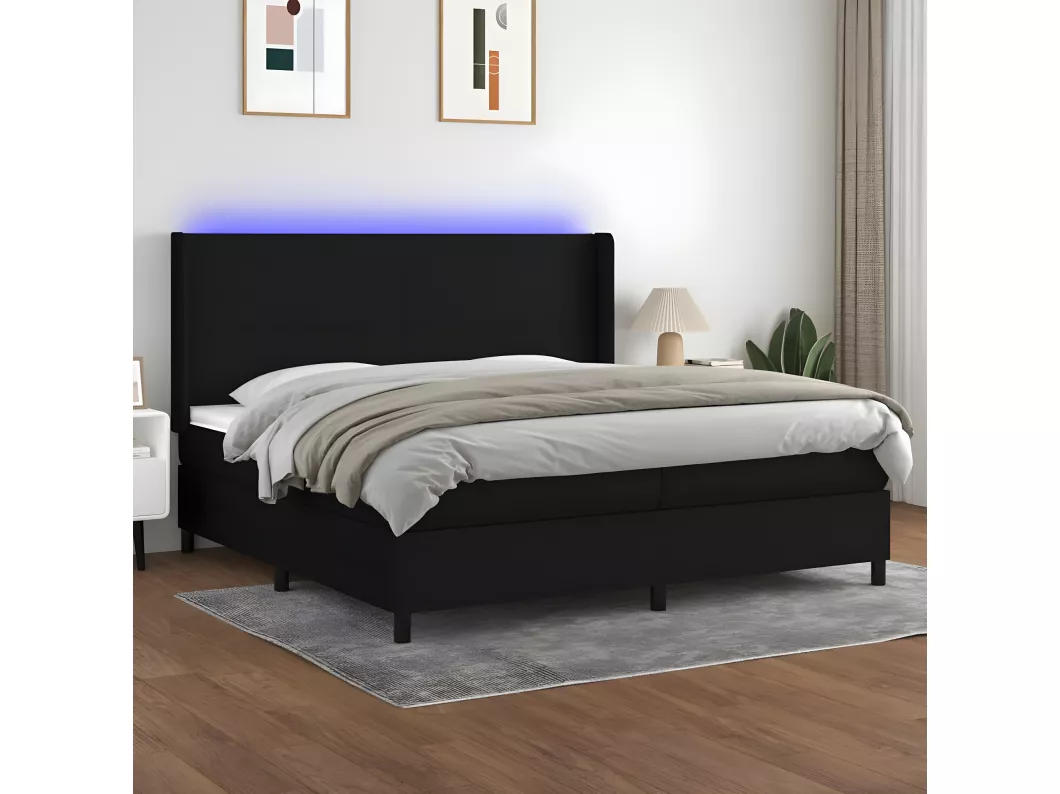 Kauf Unique Boxspringbett mit Matratze & LED Schwarz 200x200 cm Stoff